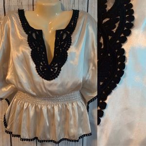 STAR STYLE WOMENS JUNIORS BLOUSE LARGE BEIGE BLACK